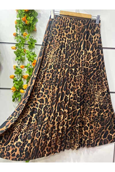 edu collection Fustă plisată cu aspect de piele și imprimeu leopard