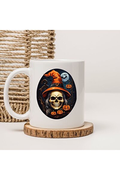 kubdekor كوب مطبوع عليه جمجمة ساحرة، كوب هدية للهالوين