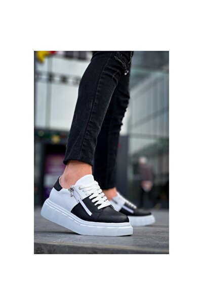 Zerenyus Zr-X155 Premium White Black Zippered High Sole Casual Sports Shoes