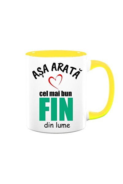 OEM Cană personalizată pentru naș, Betaprint, albă cu interior galben, 330ml