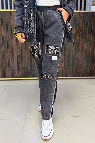 GÖKSEL PAYET YAMALI PAMUKLU JEAN BÜYÜK BEDEN PANTOLON