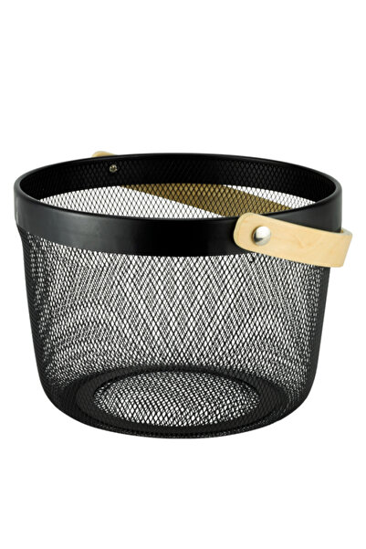 Culinaro Round metal basket with wooden handle, universal, WICKED, D25cm, black