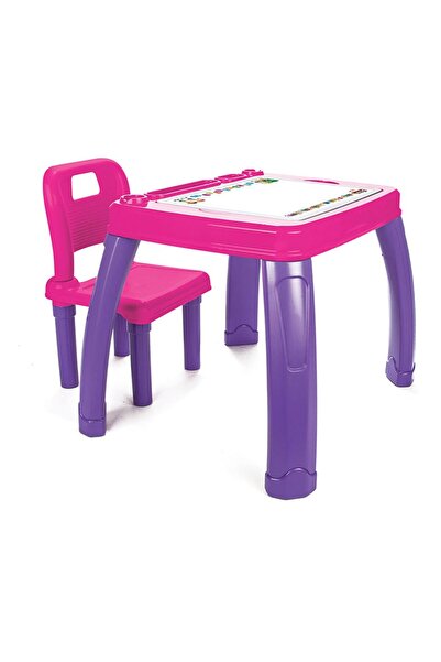 PİLSAN Children's study table and chair set, pink, rounded corners, comfortable backrest