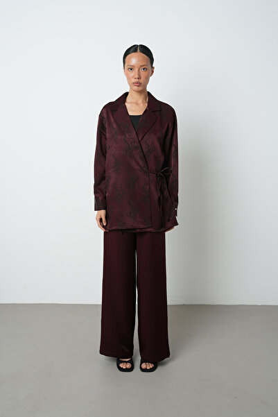Orfeo Negro Women's Burgundy Color Patterned Side Tie Jacket