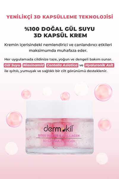 Dermokil % 100 Doğal Gül Suyu Canlandırıcı Yenileyici 3D Kapsül Krem 50 ml
