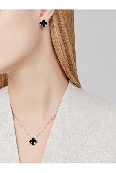 D&D Dora&Dora Van Cleef & Arpels Vintage Alhambra Kolye Tek Yonca 925 Ayar Gümüş, Siyah Oniks