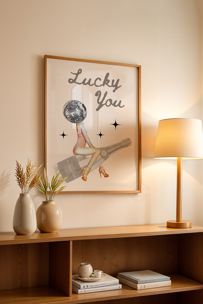 Basquiart Poster cu ramă din lemn din seria Lucky You, decor de perete pictat...