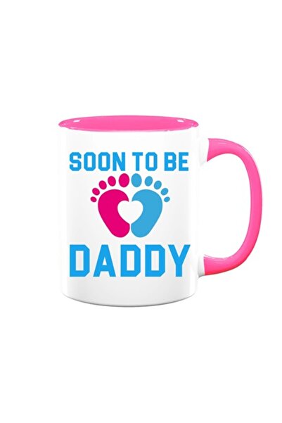 OEM Customized mug for future dad with message: 'Soon to be daddy', Model 1, Betaprint, white with pink