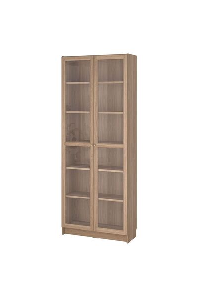 hobiurun Cam kapaklı kitaplık, meşe görünümlü, 80x30x202 cm