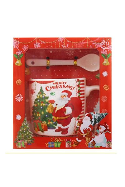 Flippy Flippy ceramic mug with spoon set, 200 ml, Santa Claus with tree theme, white