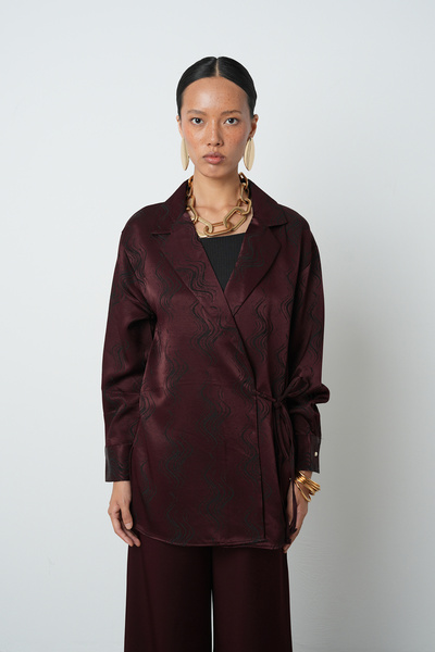 Orfeo Negro Women's Burgundy Color Patterned Side Tie Jacket