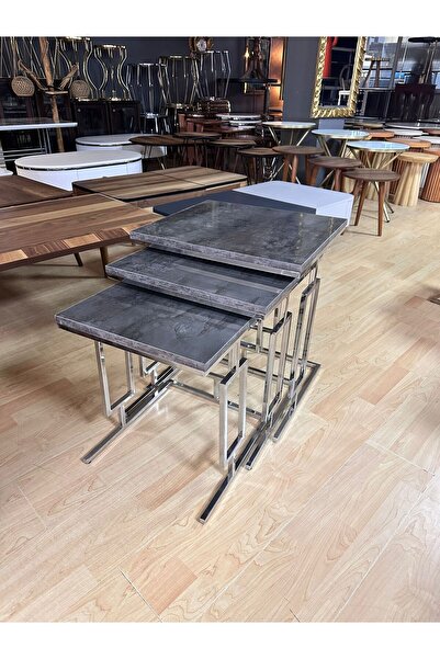 Ankara Dinç Metal Sehpa Labirent Zigon Sehpa Metal Sehpa Krom-Mdf Glos