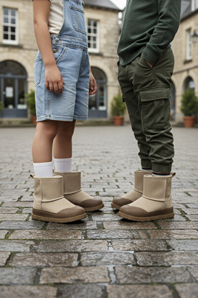 JOJO KIDS unisex çocuk içi komple kürklü , fermuarlı deri bot , kaymaz taban , su geçirmez bot