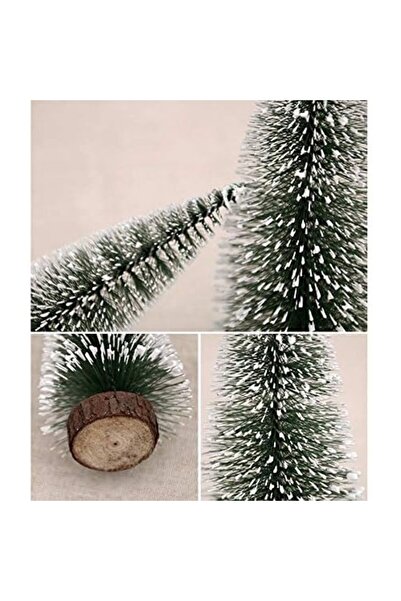 Flippy Τεχνητό χριστουγεννιάτικο δέντρο, επιτραπέζιο στολίδι, σε ξύλινη βάση, ύψος 10 cm, χιονισμένο πράσινο