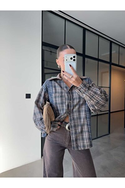 BB Bensu Buyruk Cămașă în carouri cu guler din velur