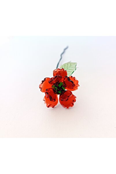 ADAMODART Kırmızı Gelincik Çiçeği El yapımı Cam Biblo