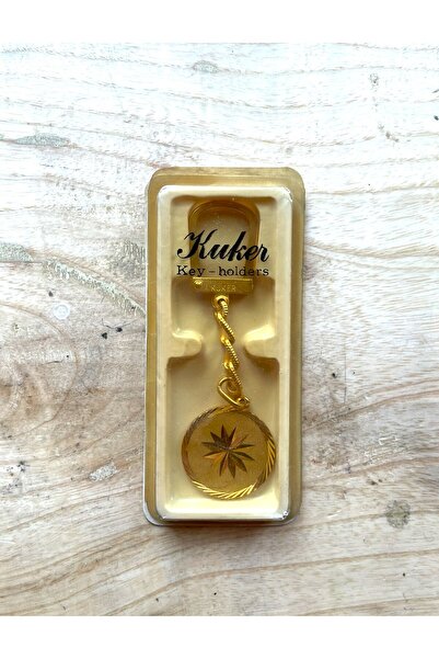 SANAT TACİRİ Vintage Leather Keychain Gold Yellow Metal Keyring