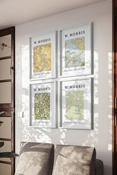 Basquiart Poster cu ramă albă din 4 piese William Morris, set de picturi nr:41