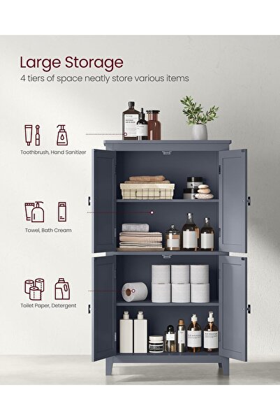 VASAGLE Dulap de baie, MDF, cu 2 compartimente, rafturi reglabile, 30x60x110cm, gri închis