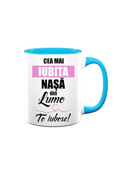 OEM Cană personalizată pentru nașă cu mesajul: „Cea mai iubită nașă din lume, te iubesc!”, B