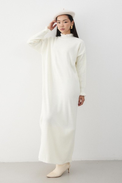 Rimel Moda Asel Angora Textured Dress Ecru