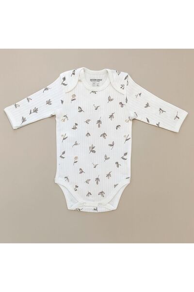 Luna Kids Store بدلة أطفال بنية اللون مزينة بالزهور بأكمام طويلة