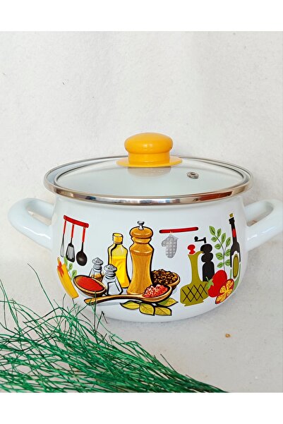 EBRULİEMAYE Salt Pepper Enamel Pot 3 Liters 20 cm Diameter Milk Yogurt Soup Pot