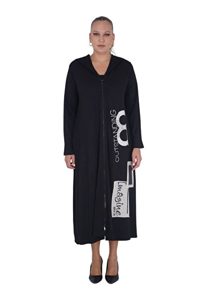 Darkmen Women's Plus Size Black Zippered Long Kaftan Dress