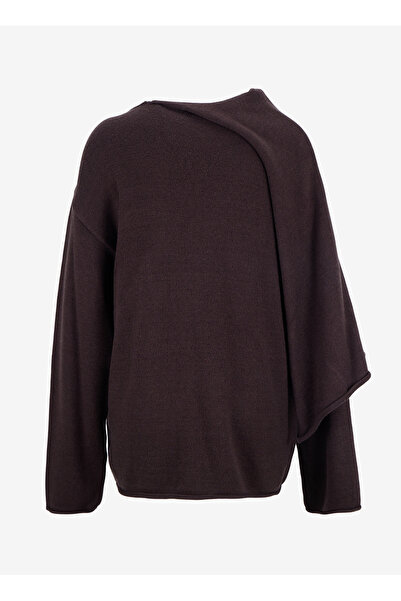 Fabrika Şal Yaka Relaxed Düz Kahve Kazak Kadın F5WL-KZK0084