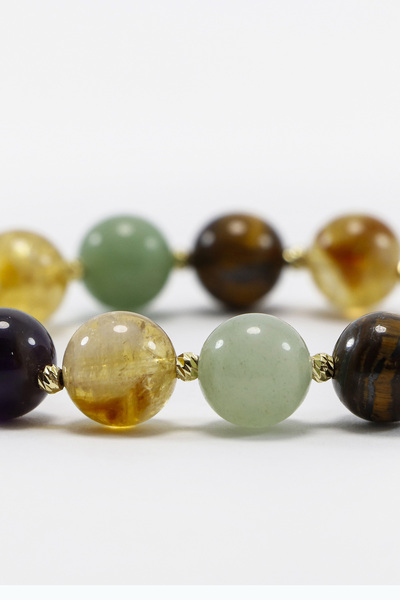 biuti أحجار سوار مطاطية من الأحجار الطبيعية؛ أفينتورين، عقيق، عين النمر، سيترين