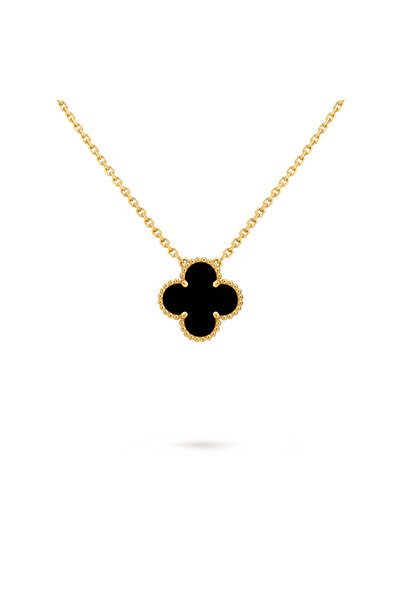 D&D Dora&Dora Van Cleef & Arpels Vintage Alhambra Kolye Tek Yonca 925 Ayar Gümüş, Siyah Oniks