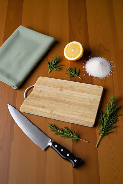 Hagen لوح تقطيع الخبز الطبيعي 24×34 سم مع مقبض فولاذي، لوح تقطيع وتقديم الطعام