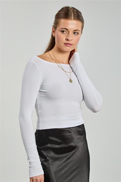 BARRELS AND OIL Women's Boat Neck Long Sleeve Bodysuit - White