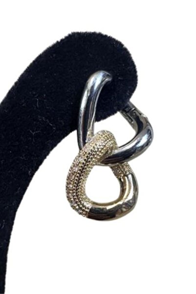 Uretti - Irem 3914 1582 Zircon Stone Detailed Two-Circle Design Dangle Steel Earrings