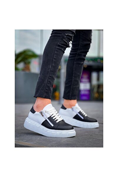 Zerenyus Zr-X155 Premium White Black Zippered High Sole Casual Sports Shoes