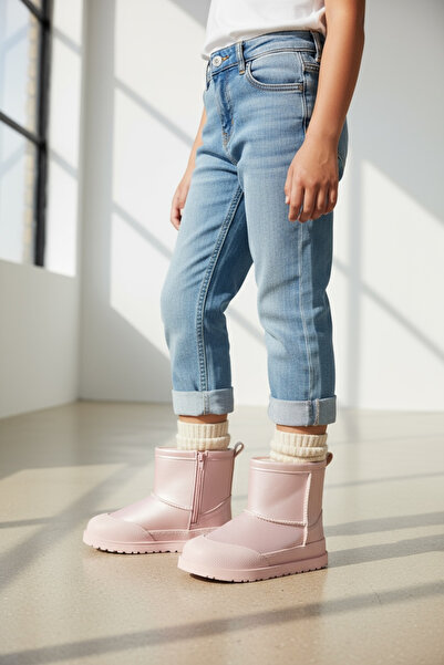 JOJO KIDS Kız Çocuk İçi Komple Kürklü , Fermuarlı Deri Bot , Kaymaz Taban , Su Geçirmez Bot