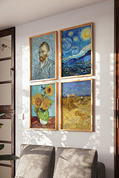 Basquiart Set de 4 postere cu rame din lemn, pictate de Van Gogh, Setul de pi...