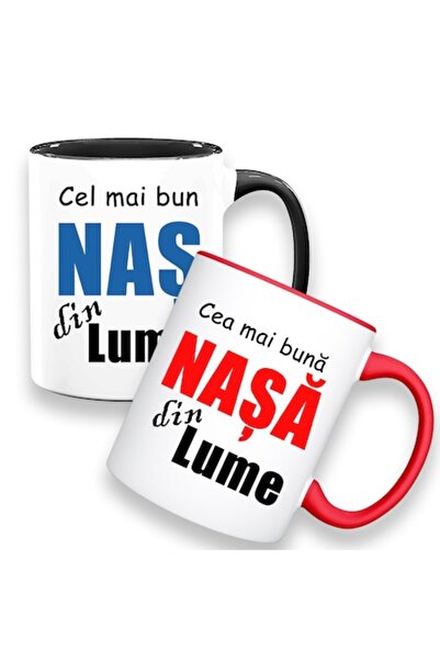 OEM Set 2 căni personalizate pentru nași cu mesajul: „Cel mai bun naș din lum...