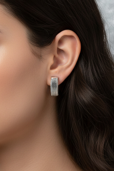 Sose Moda Zirkon Taşlı Xuping Halka Küpe - Gümüş Renk Anti Alerjik Küpe