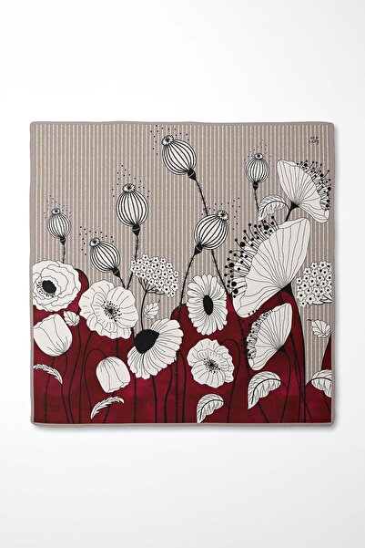 Levidor Red Lily Flower Pattern Twill Silk Scarf