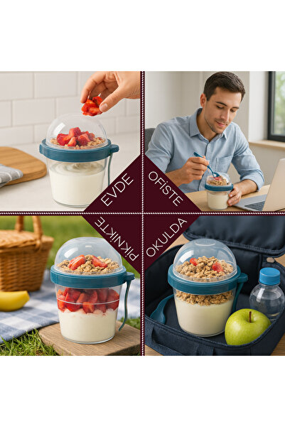 Sunplast 2 Adet Take N Go Kaşıklı Hazneli Meyveli Yoğurt Kabı Piknik Iş Okul Atıştırmalık Müsli Granola Süt