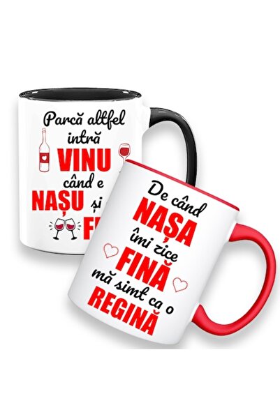 OEM Set 2 căni personalizate pentru nași cu mesajul „Vinul are un gust diferi...