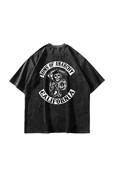 Sekizbiraltı Μπλουζάκι με στάμπα Sons Of Anarchy Oversize Unisex που πλένεται σε μαύρο χρώμα