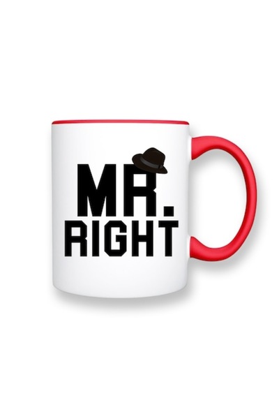 OEM Customized Mug with Message: 'Mr. Right', Model 1, Betaprint, white with red interior, 330ml