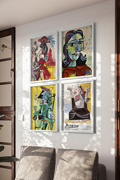 Basquiart Poster artistic Picasso, set de 4 piese cu ramă albă, set de pictur...