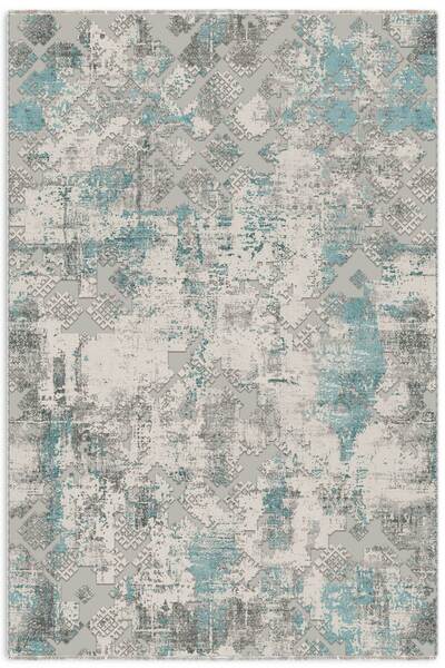 Pastel Home Etnik Turkuaz Gri Şönil Halı Kilim Yolluk Kaymaz Yıkanabilir Kend...