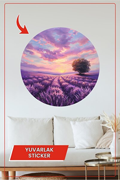 KOSS Dijital Autocolant rotund cu vedere la apus de soare din câmpul de lavan...