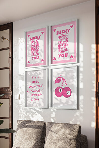 Basquiart Poster cu ramă albă, 4 piese, cu tematică noroc, dragoste, cărți de...