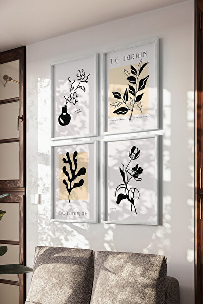 Basquiart Модерен минималистичен комплект от 4 броя плакати и картини с бяла ...