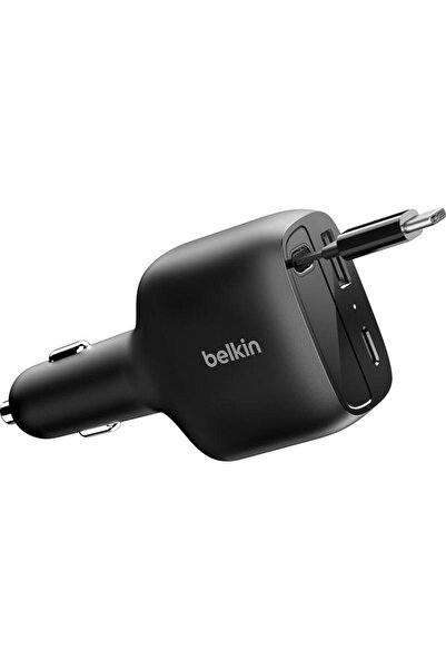 Belkin Boost Charge 75W Car Charger with Retractable USB-C Cable + USB-C and USB Port